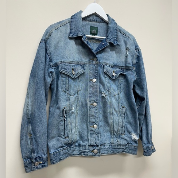 Wild Fable Women’s Green Label Distressed Y2K Denim Jean Jacket sz XS - Picture 2 of 5